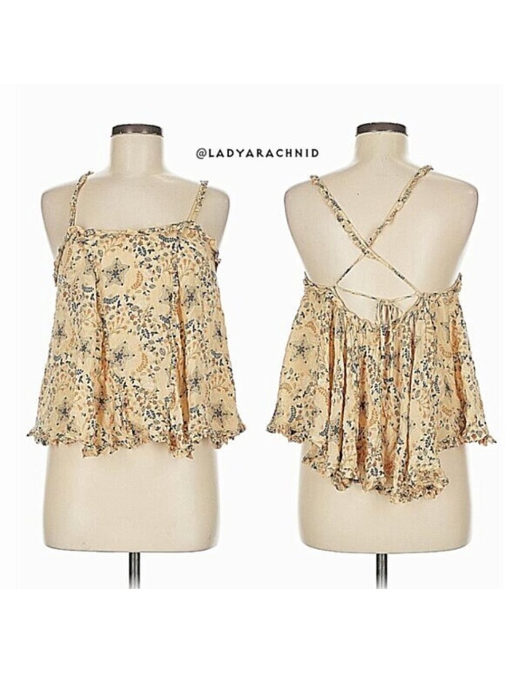 SPELL and the Gypsy Collective Celestial star print ruffle cami in Cream - Picture 5 of 8